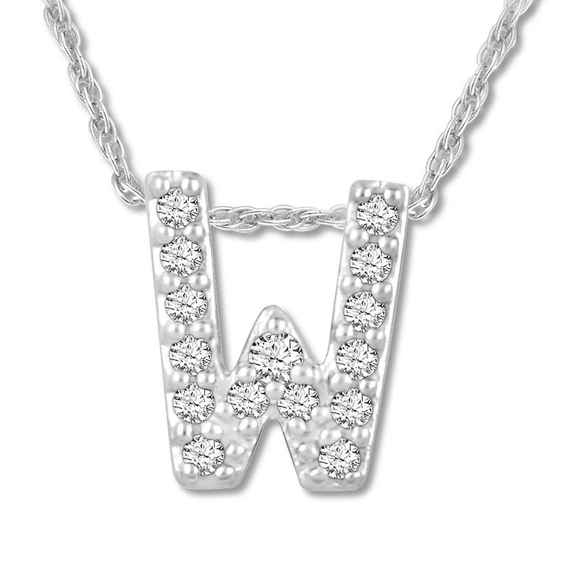 Main Image 1 of Diamond Initial W Necklace 1/20 ct tw Round 10K White Gold