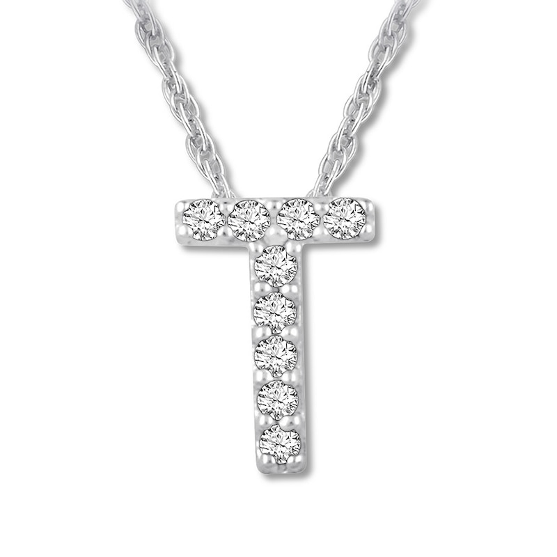 Main Image 1 of Diamond Initial T Necklace 1/20 ct tw Round 10K White Gold