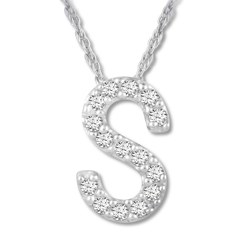 Main Image 1 of Diamond Initial S Necklace 1/20 ct tw Round 10K White Gold