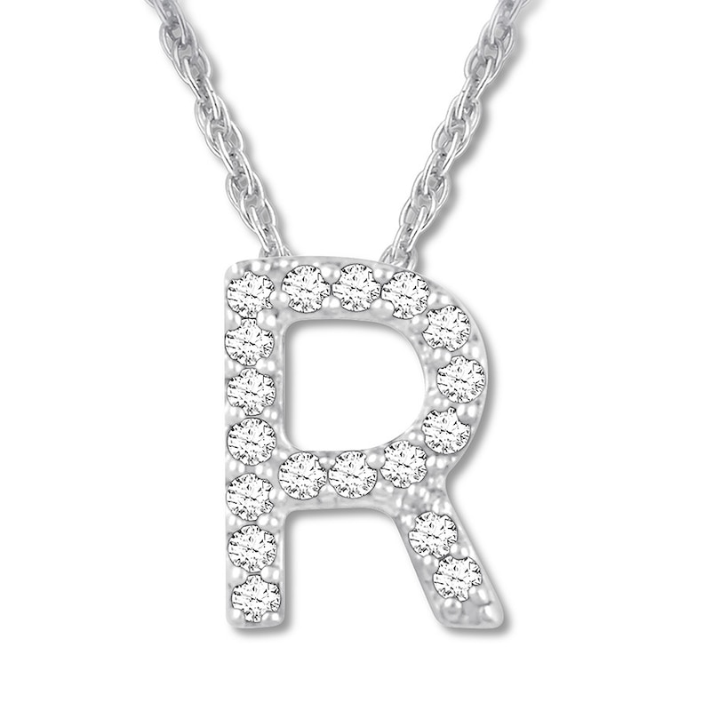 Main Image 1 of Diamond Initial R Necklace 1/20 ct tw Round 10K White Gold