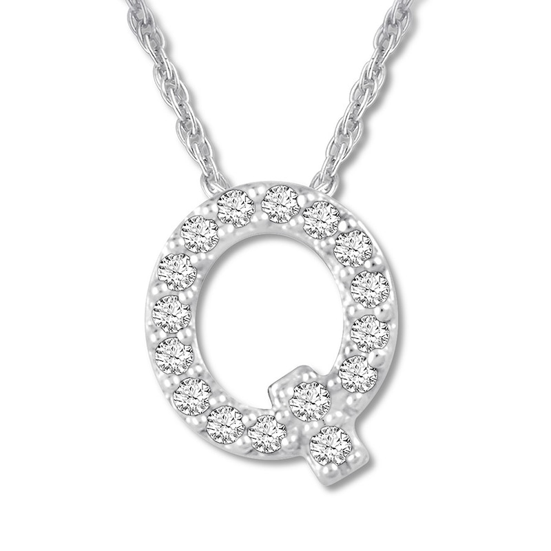 Diamond Initial Q Necklace 1/20 ct tw Round 10K White Gold
