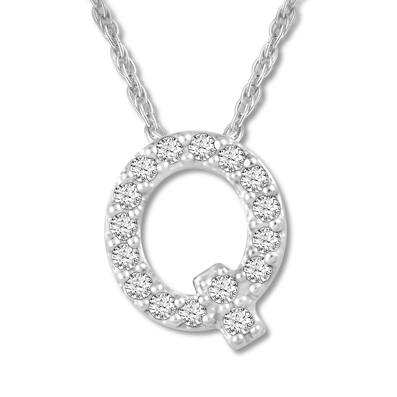 Main Image 1 of Diamond Initial Q Necklace 1/20 ct tw Round 10K White Gold