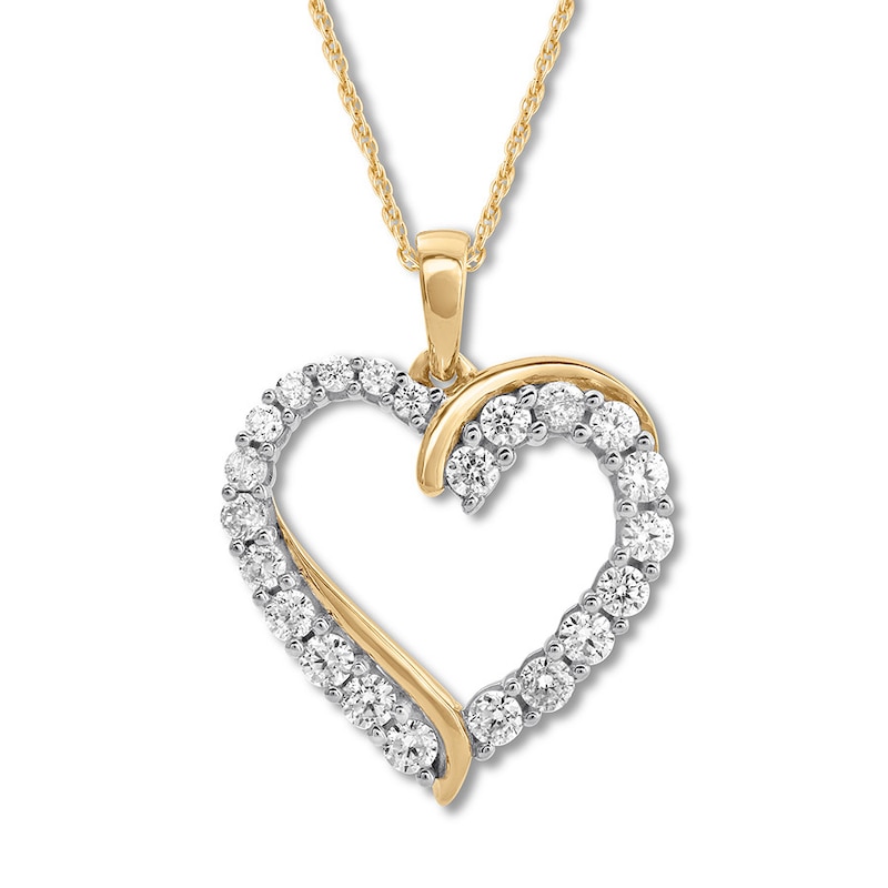 Diamond Heart Necklace 1 ct tw Round 14K Yellow Gold