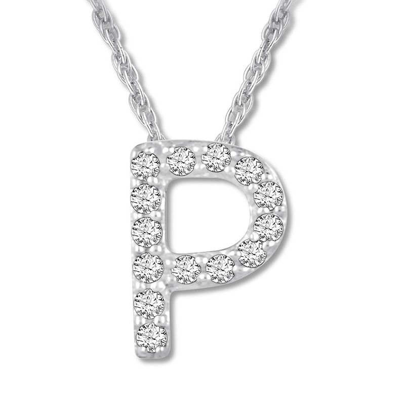 Diamond Initial P Necklace 1/20 ct tw Round 10K White Gold