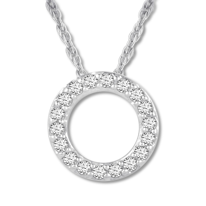 Main Image 1 of Diamond Initial O Necklace 1/20 ct tw Round 10K White Gold