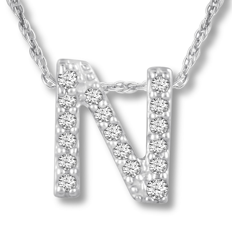 Main Image 1 of Diamond Initial N Necklace 1/20 ct tw Round 10K White Gold