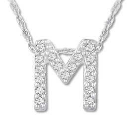 Diamond Initial M Necklace Diamond Accent Round 10K White Gold