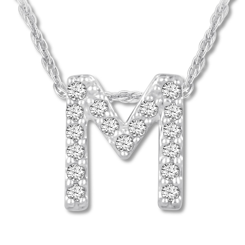 Diamond Initial M Necklace 1/20 ct tw Round 10K White Gold