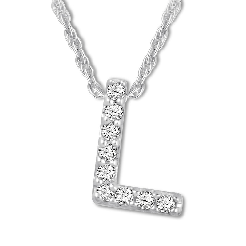 Main Image 1 of Diamond Initial L Necklace 1/20 ct tw Round 10K White Gold