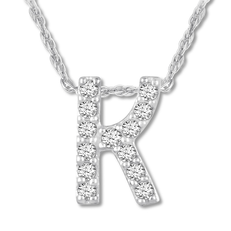 Main Image 1 of Diamond Initial K Necklace 1/20 ct tw Round 10K White Gold