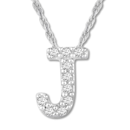 Diamond Initial J Necklace Round 10K White Gold