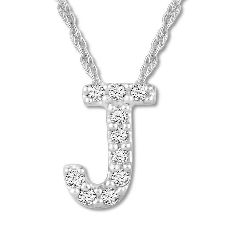 Main Image 1 of Diamond Initial J Necklace Round 10K White Gold