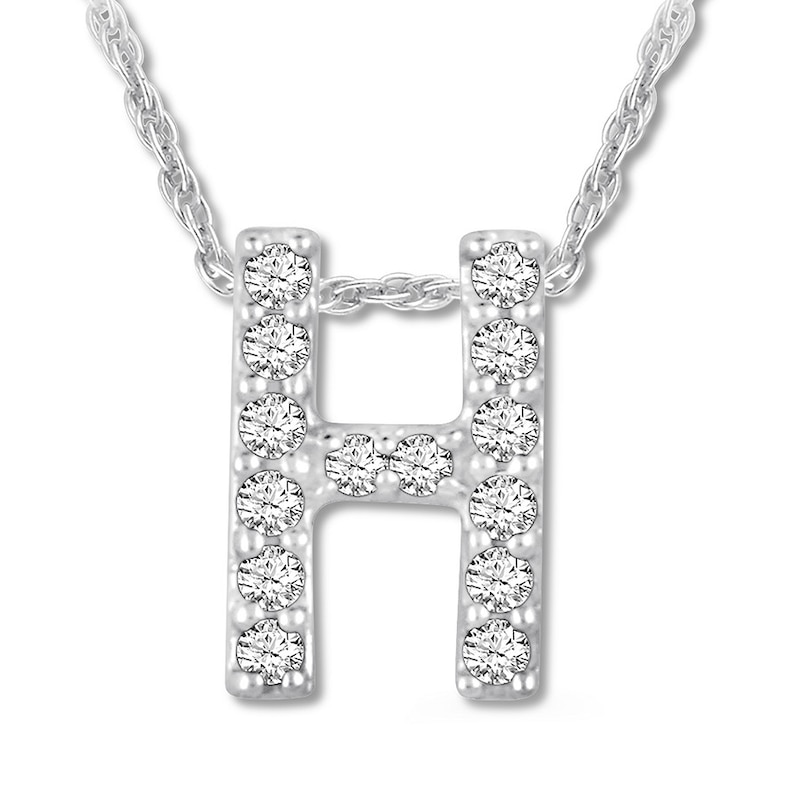 Main Image 1 of Diamond Initial H Necklace 1/20 ct tw Round 10K White Gold