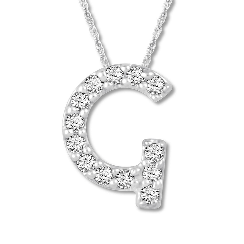 Main Image 1 of Diamond Initial G Necklace 1/20 ct tw Round 10K White Gold