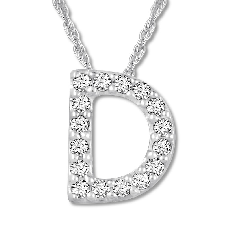 Main Image 1 of Diamond Initial D Necklace 1/20 ct tw Round 10K White Gold