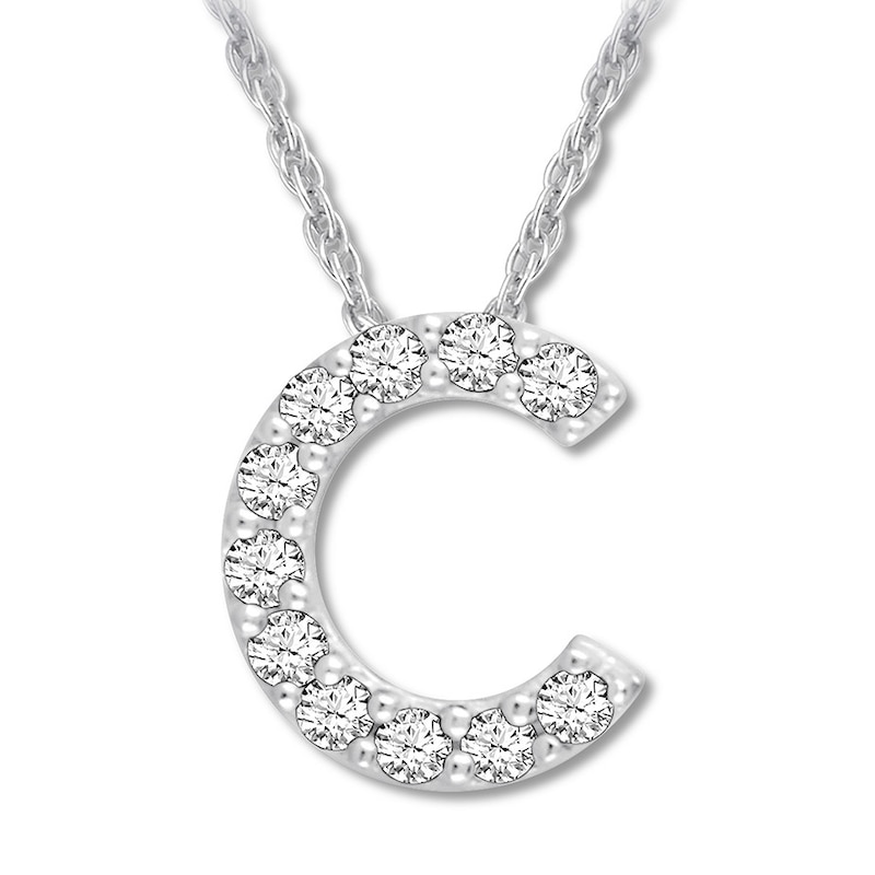 Diamond Initial C Necklace 1/20 ct tw Round 10K White Gold