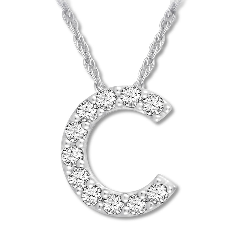 Main Image 1 of Diamond Initial C Necklace 1/20 ct tw Round 10K White Gold
