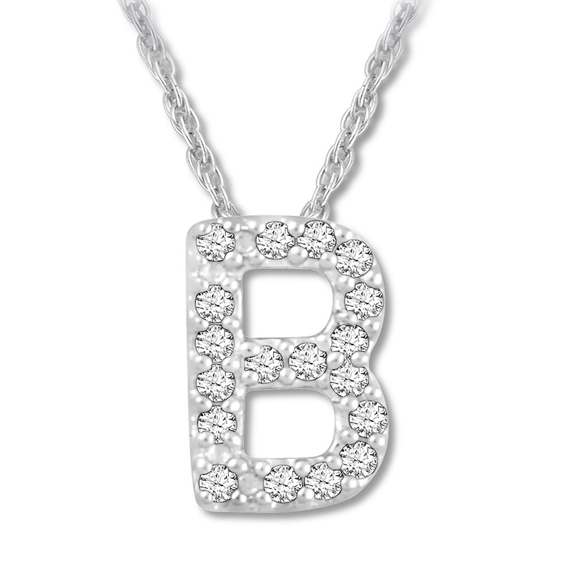 Main Image 1 of Diamond Initial B Necklace 1/20 ct tw Round 10K White Gold