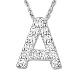 Diamond Initial A Necklace 1/20 ct tw Round 10K White Gold