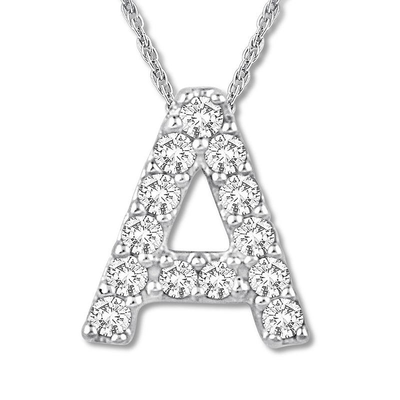 Diamond Initial A Necklace 1/20 ct tw Round 10K White Gold