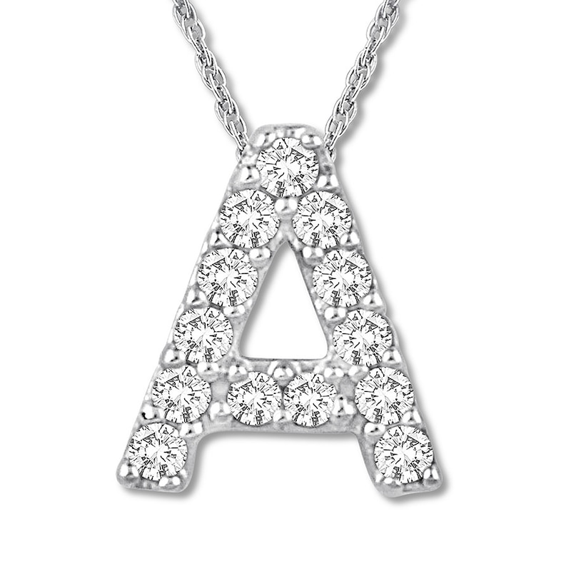 Main Image 1 of Diamond Initial A Necklace 1/20 ct tw Round 10K White Gold