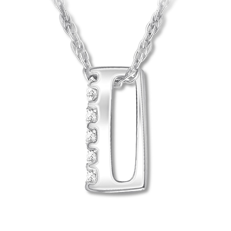 Main Image 2 of Diamond Initial A Necklace 1/20 ct tw Round 10K White Gold