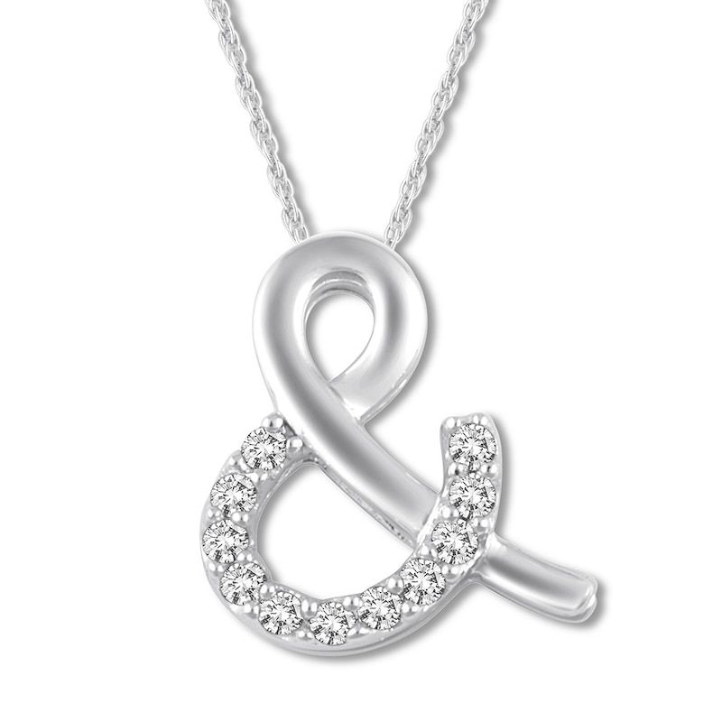 Diamond Ampersand Necklace 1/20 ct tw Round 14K White Gold