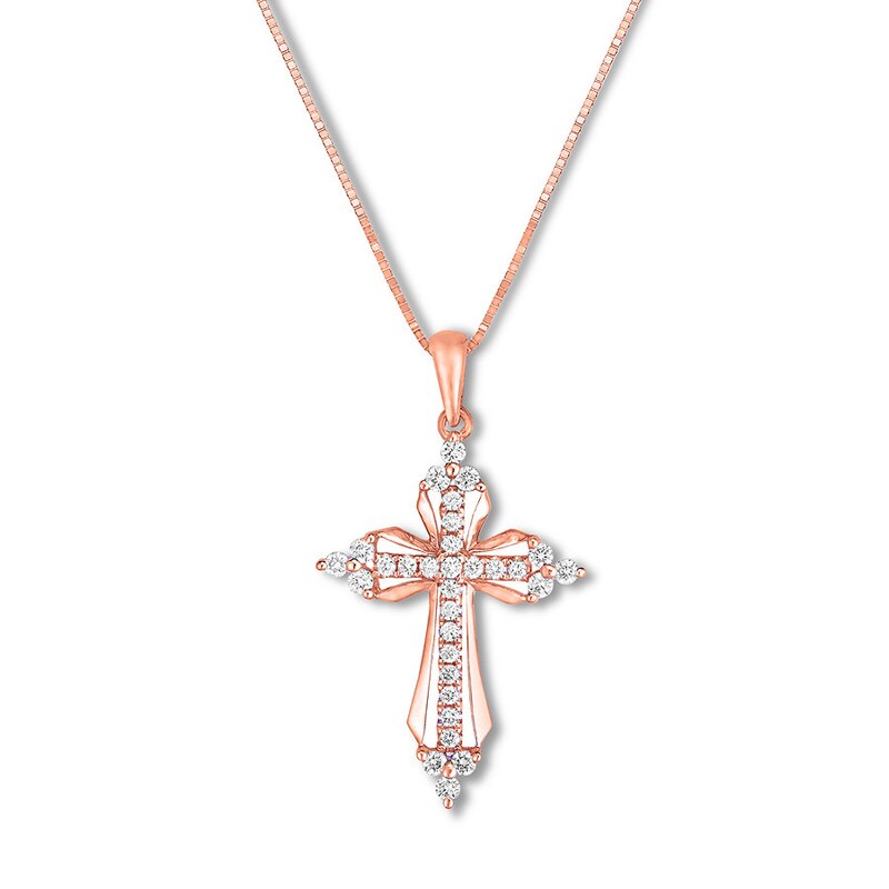 Diamond Cross Necklace 1 4 Ct Tw Round Cut 10k Rose Gold - Rose Gold And Diamond Cross Pendant Diamond Cross Necklace 1 4 Ct Tw Round Cut 10k Rose Gold - Rose Gold And Diamond Cross Pendant