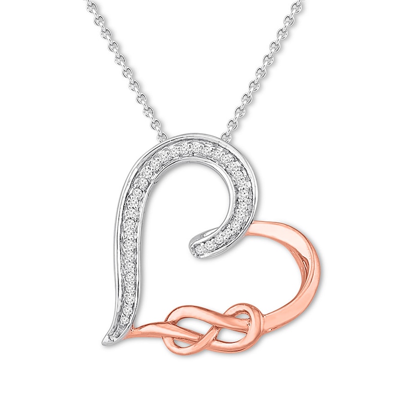 Diamond Heart Knot Necklace 1/15 ct tw Sterling Silver/10K Gold