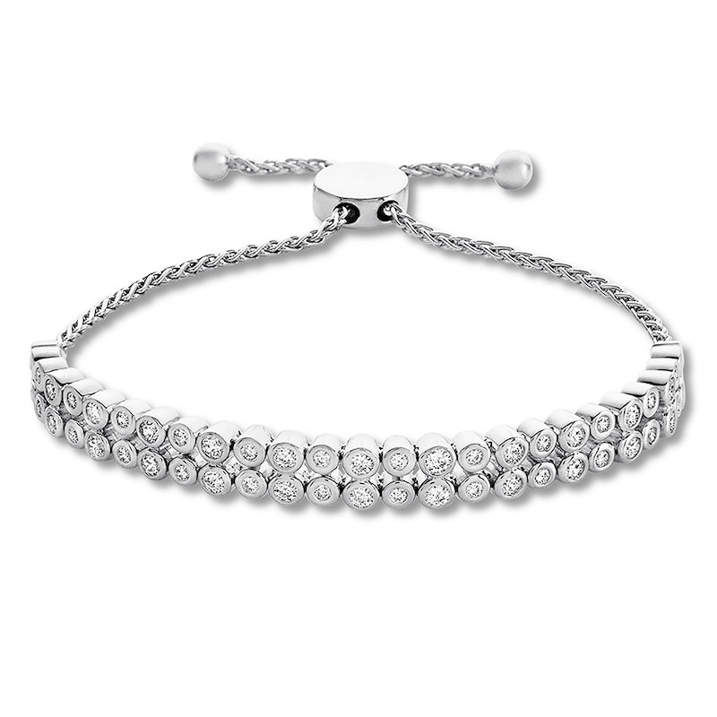 Diamond Bolo Bracelet 1 ct tw Bezel-set Round Sterling Silver