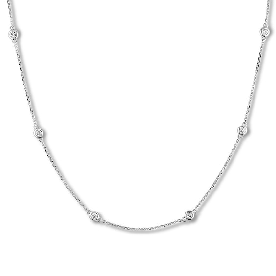 Diamond Station Necklace 13 ct tw Bezelset 14K White Gold