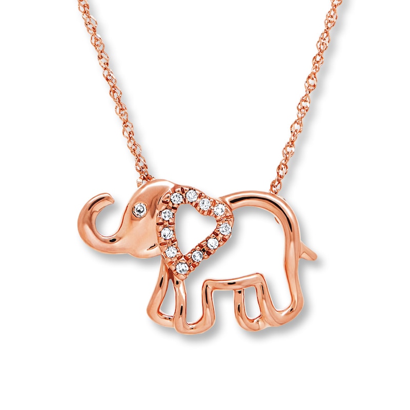 Elephant Necklace Diamond Accents 10K Rose Gold