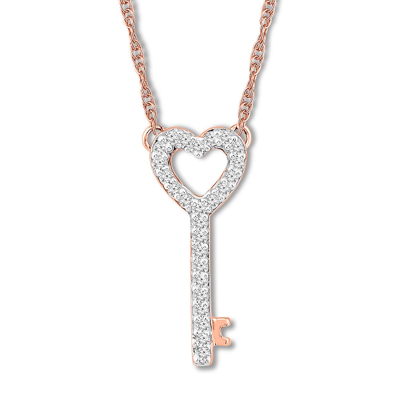 Heart Key Necklace 1/15 ct tw Diamonds 10K Rose Gold