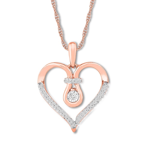 Diamond Heart Necklace 1/10 ct tw Round 10K Rose Gold