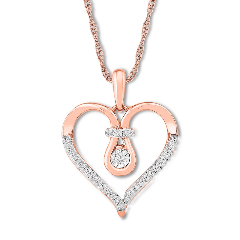 Main Image 1 of Diamond Heart Necklace 1/10 ct tw Round 10K Rose Gold
