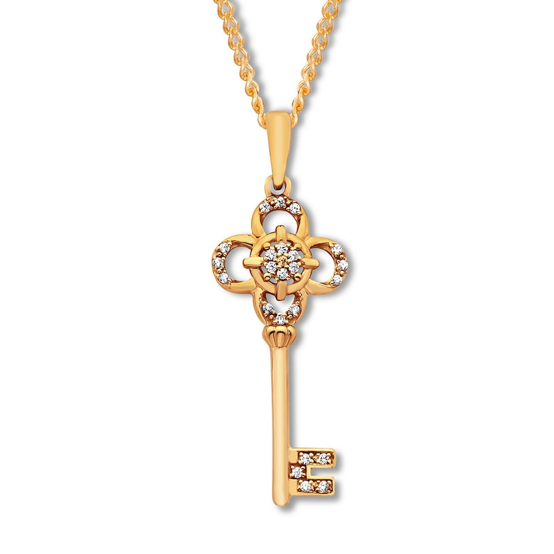 Diamond Key Necklace 1/20 ct tw Round 10K Yellow Gold
