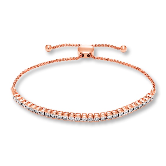 Jared The Galleria Of Jewelry Diamond Bolo Bracelet 1/4 ct tw Round-cut 10K Rose Gold
