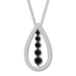 Black/White Diamond Necklace 1/2 ct tw 10K White Gold
