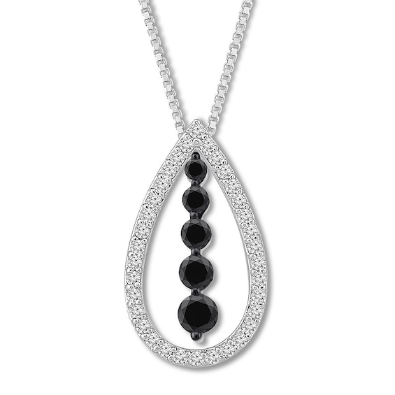 Black/White Diamond Necklace 1/2 ct tw 10K White Gold