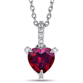 Heart Birthstone with Lab-Created White Sapphire or Lab-Grown Diamond Accent Necklace (1 Stone)