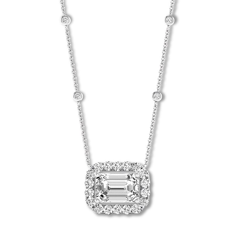 Main Image 1 of Diamond Necklace 1 ct tw Emerald-cut/Round 14K White Gold