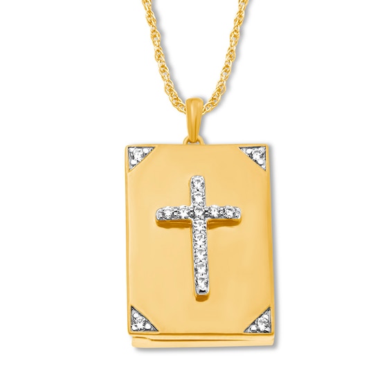 Jared The Galleria Of Jewelry Cross & Bible Locket 1/6 ct tw Diamonds 10K Yellow Gold