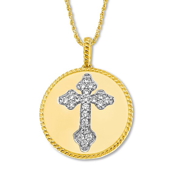 Jared The Galleria Of Jewelry Diamond Cross Locket 1/4 ct tw Round-cut 10K Yellow Gold
