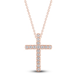 Diamond Cross Necklace 1/2 carat tw Round 10K Rose Gold