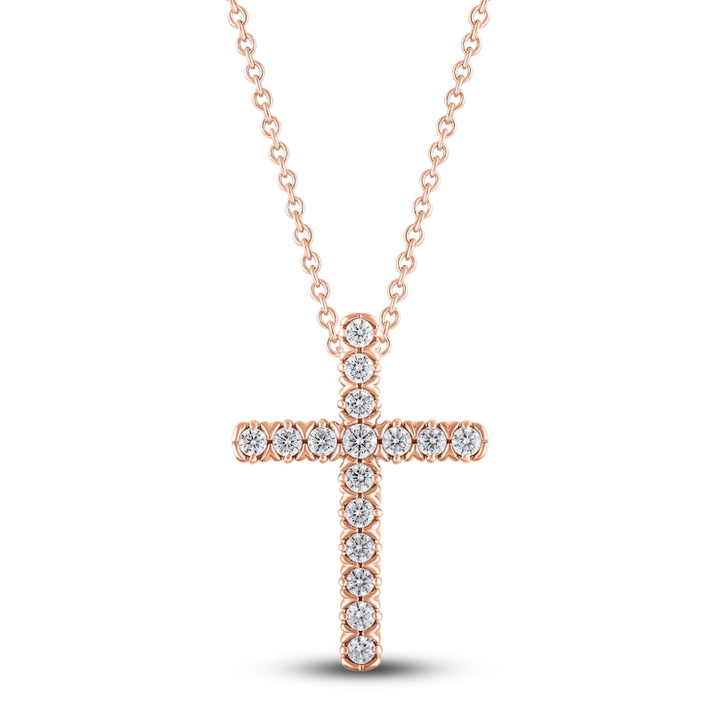 Main Image 1 of Diamond Cross Necklace 1/2 carat tw Round 10K Rose Gold