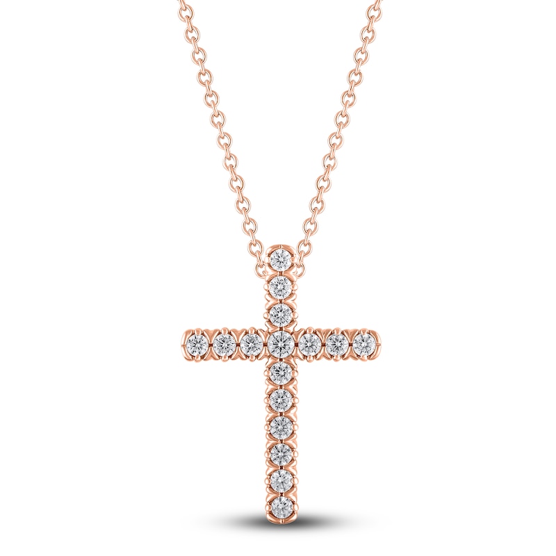 Diamond Cross Necklace 1/2 carat tw Round 10K Rose Gold