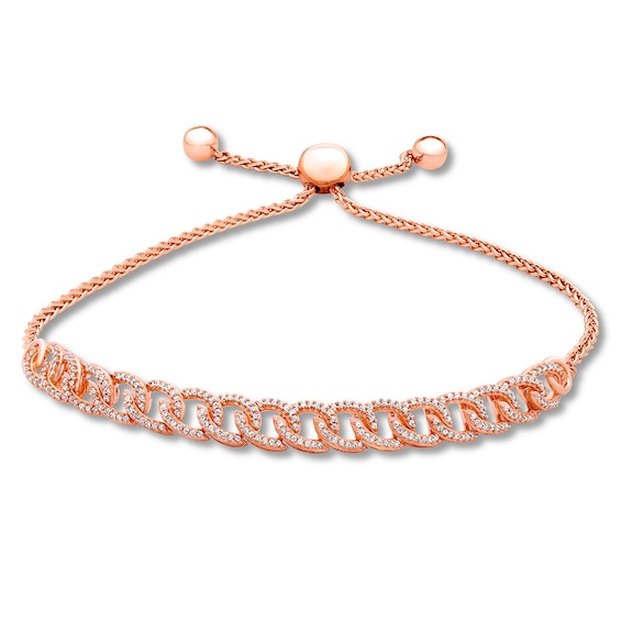 Jared The Galleria Of Jewelry Diamond Link Bolo Bracelet 1/2 ct tw Round-cut 10K Rose Gold