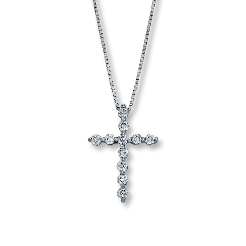 Main Image 1 of Diamond Cross Necklace 1/3 ct tw Round 14K White Gold