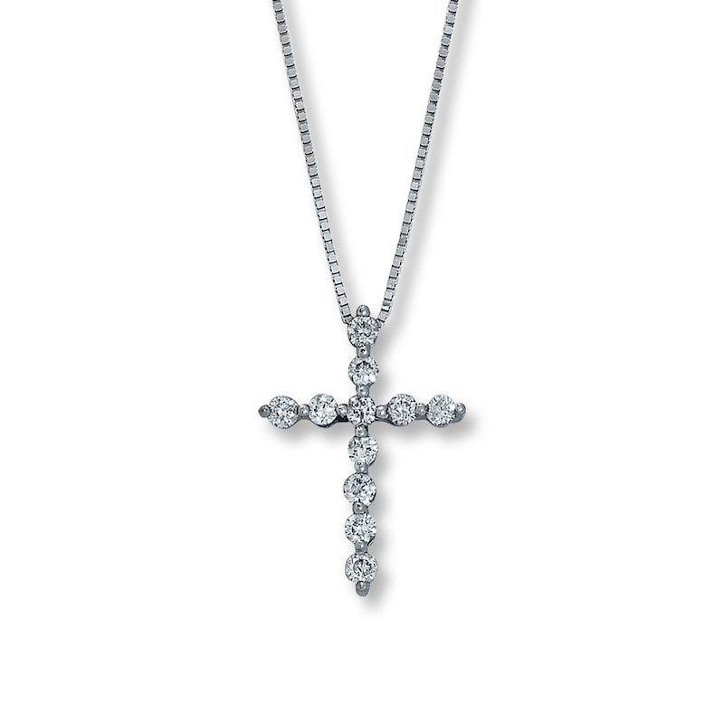 Diamond Cross Necklace 1/3 ct tw Round 14K White Gold