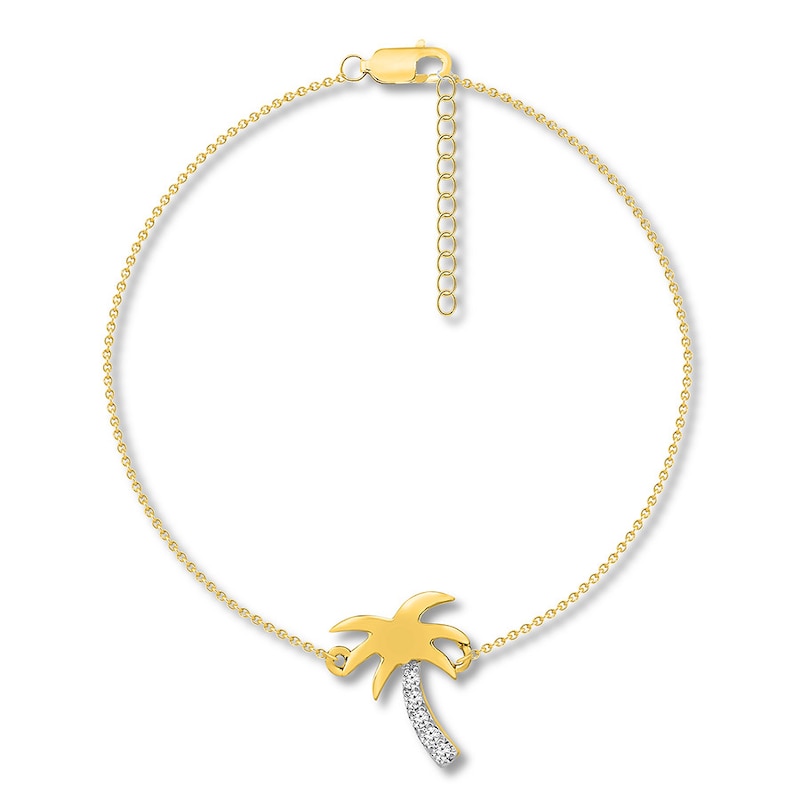 Palm Tree Anklet Diamond Accents 10K Yellow Gold